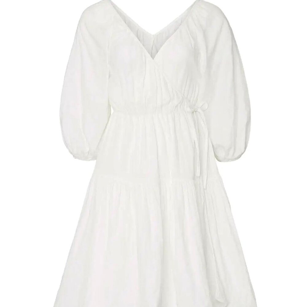 White Puff Sleeve Wrap Dress by Whitney Port